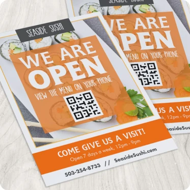 Qr code menus displayed on flyers