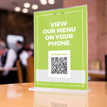Qr code menus displayed on tabletop inserts