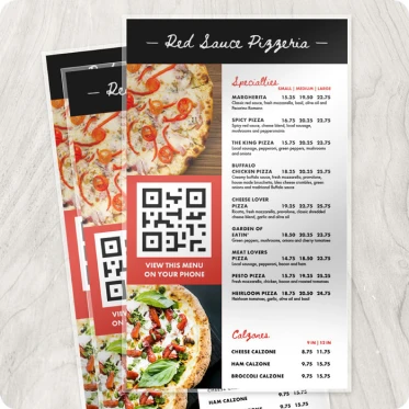Qr code menus displayed on printed menus
