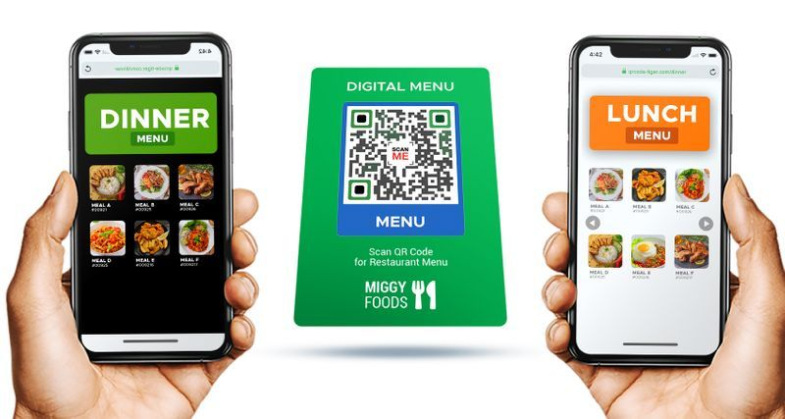 Digital menus with QR code enabling different menus for dinner and lunch
