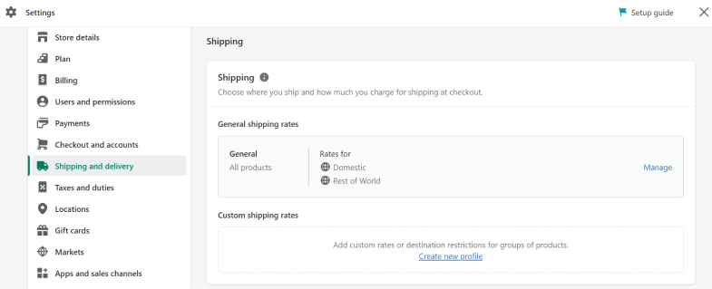 Setting up shipping rates with Shopify admin