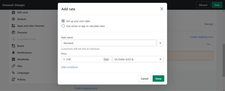 Setting up shipping rates with Shopify admin