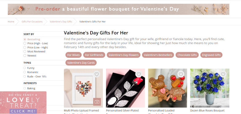 Marketing Ideas: Showing Valentine's day gift guides on the website