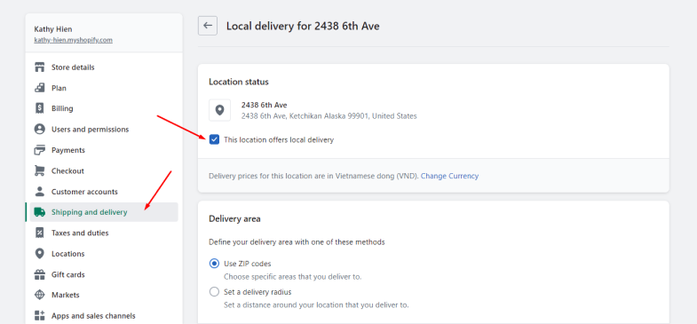 Set up Local Delivery in the Shopify admin