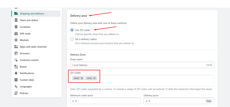 Set up Local Delivery in the Shopify admin