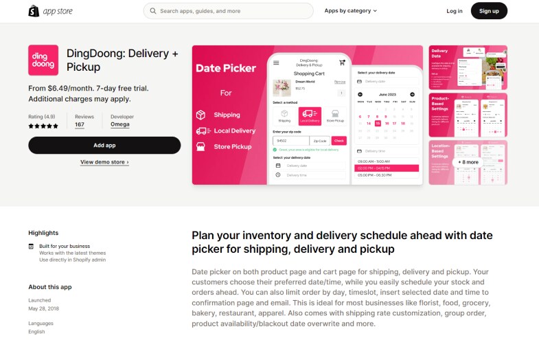 DingDoong: Delivery + Pickup – the app now available on the Shopify app store, designed to empower merchants to set customized delivery pricing based on customer locations.