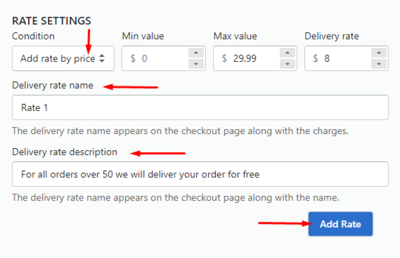 Set a price-based delivery rate