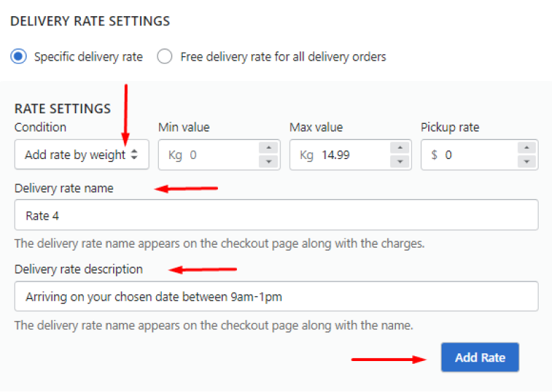 Set a weight-based delivery rate