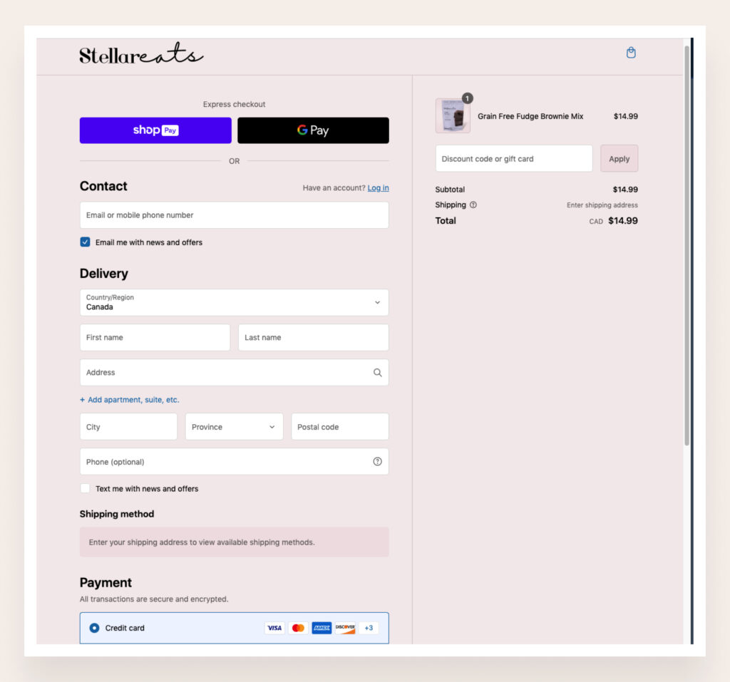 example of one-page checkout by stellareats