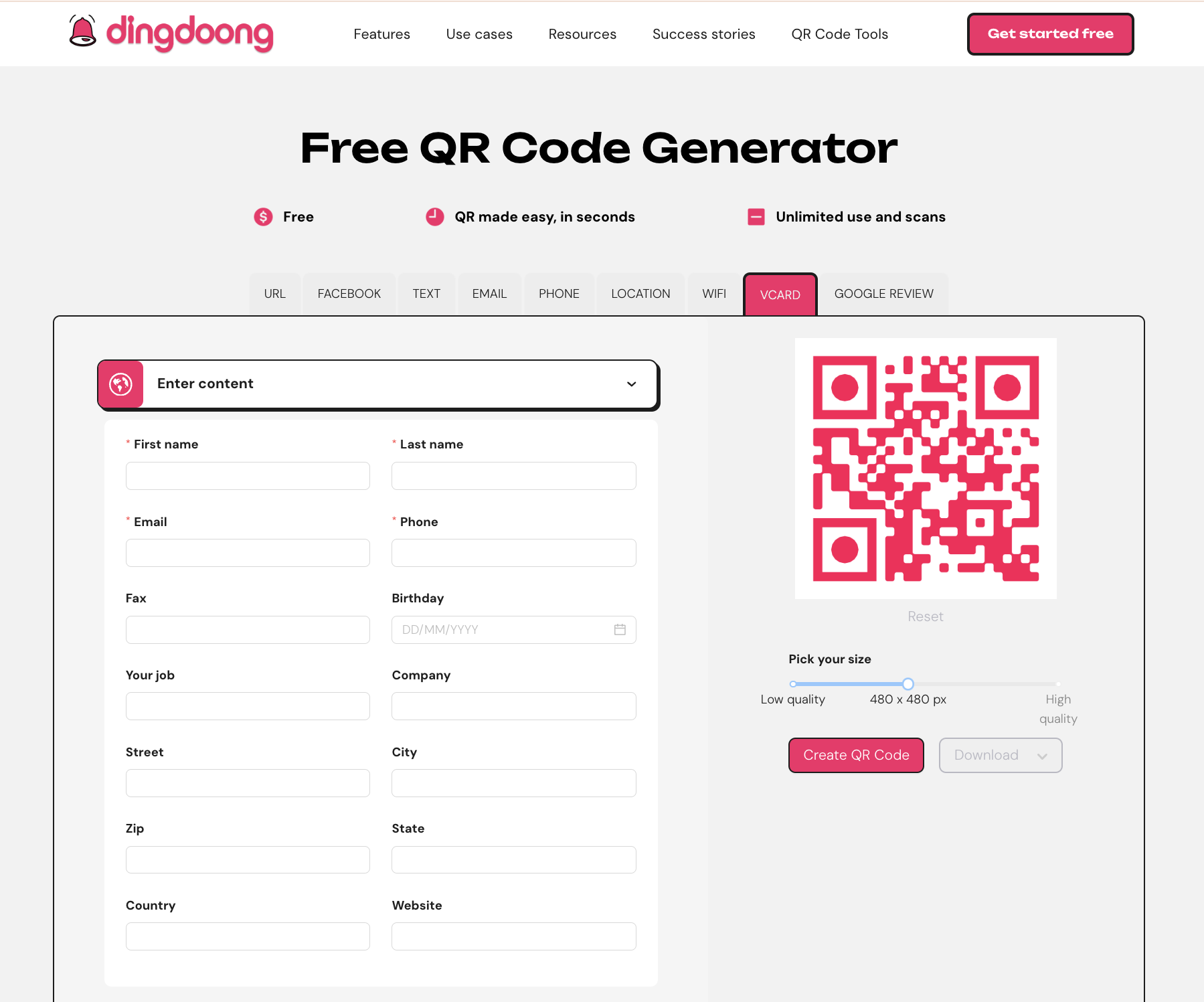 step 1 to create vcard qr code