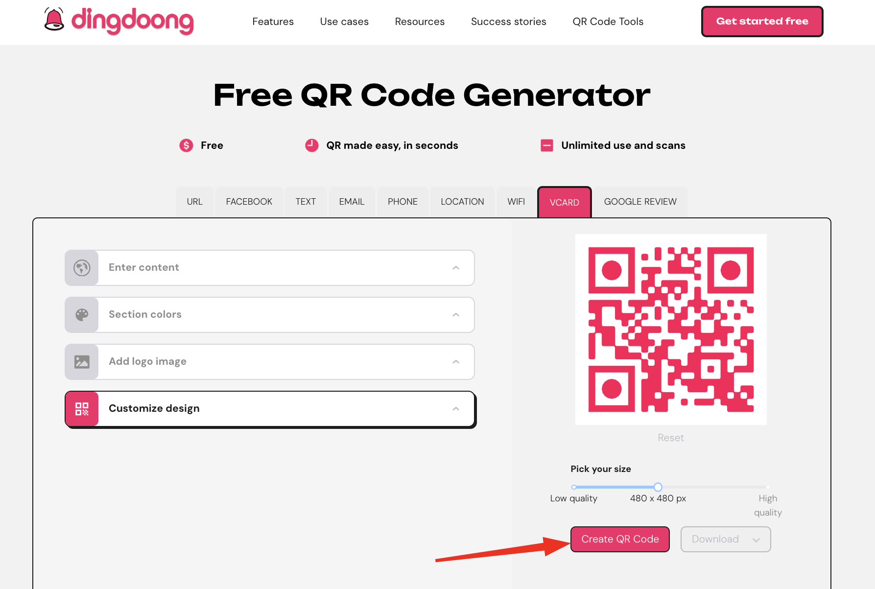 step 4 to create vcard qr code