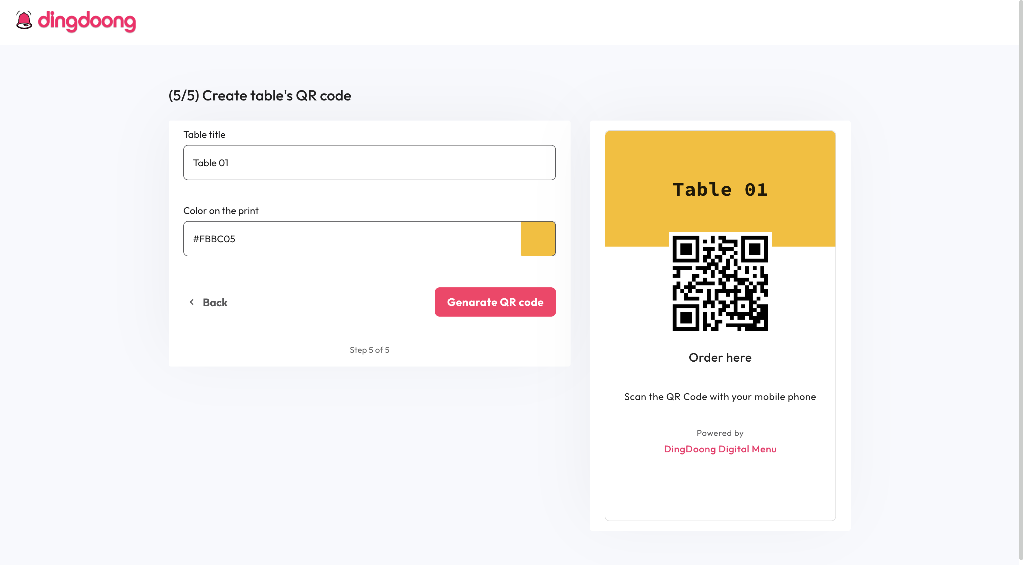 How to create a QR code on a table with DingDoong step 5