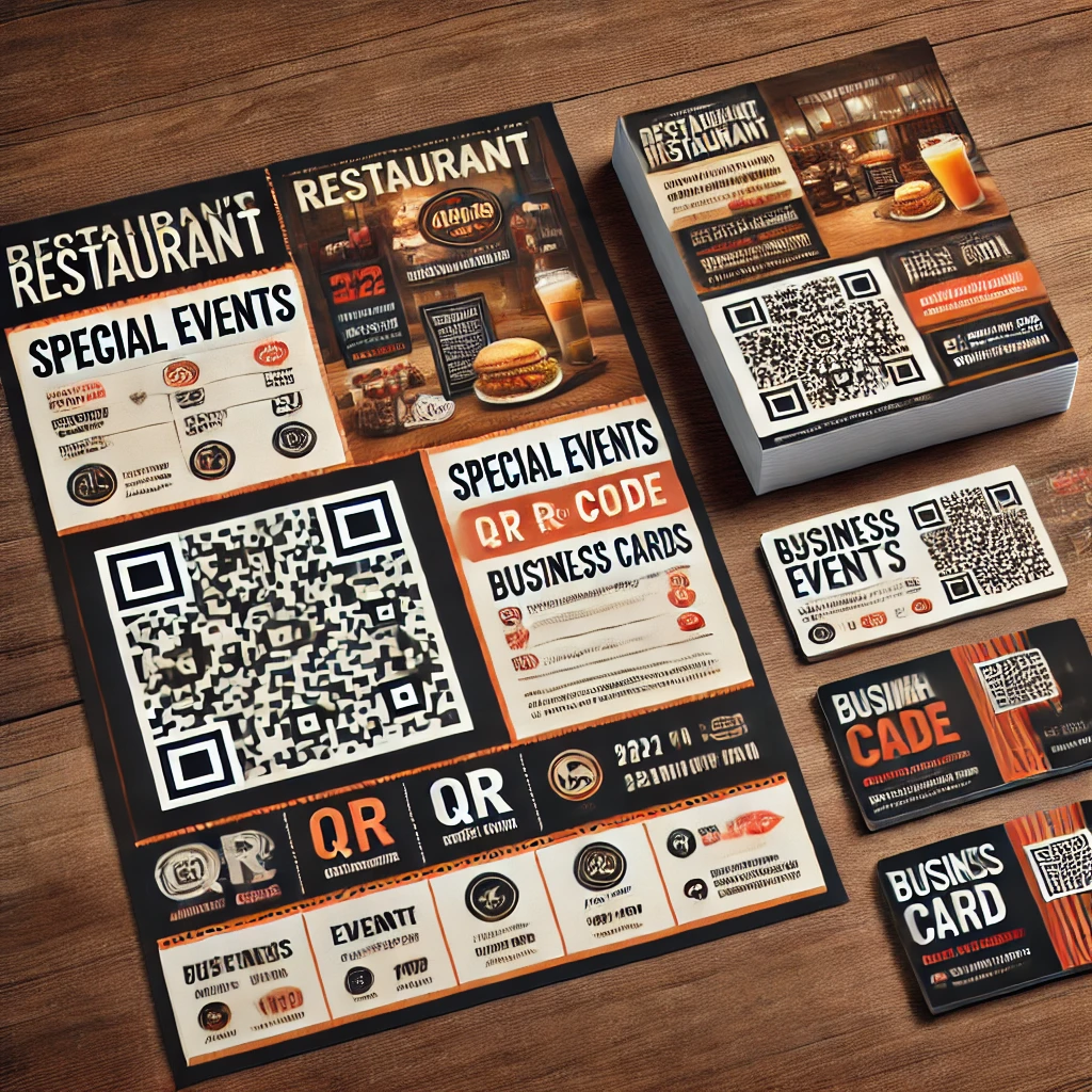 qr code for restaurant menu on poster and business card