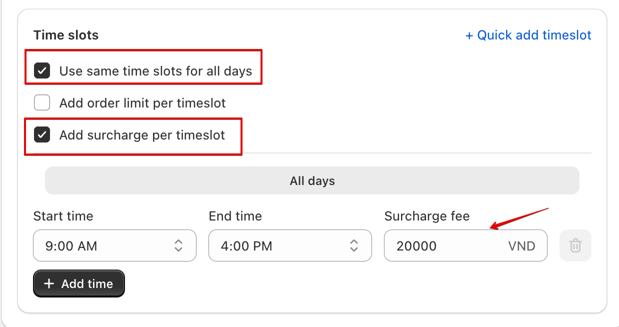 Use same time slots for all days