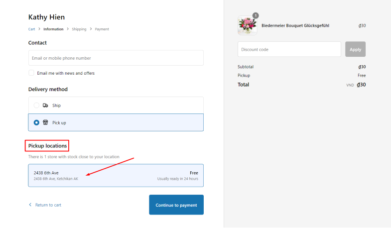 How the Shopify Local Pickup Option Works at Checkout