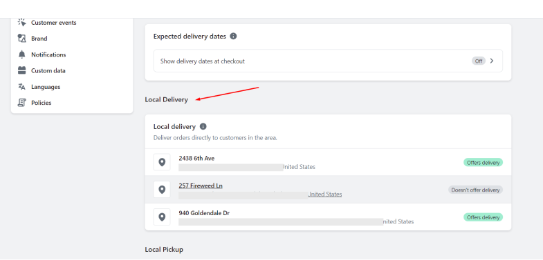 step 2 shopify local pickup