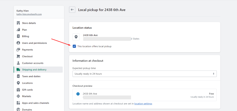 step 3 shopify local pickup