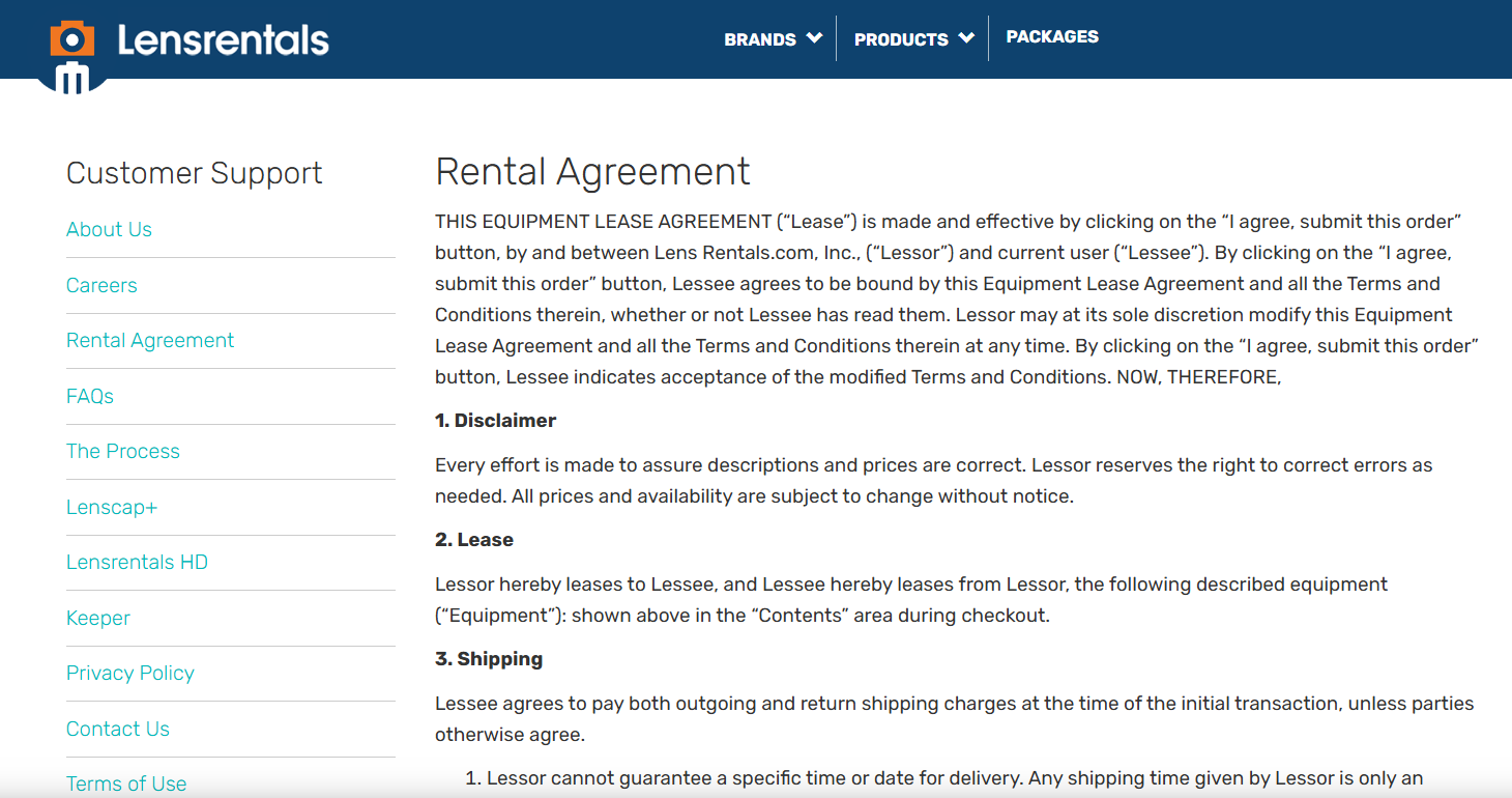 Write the rental agreement and operating policies